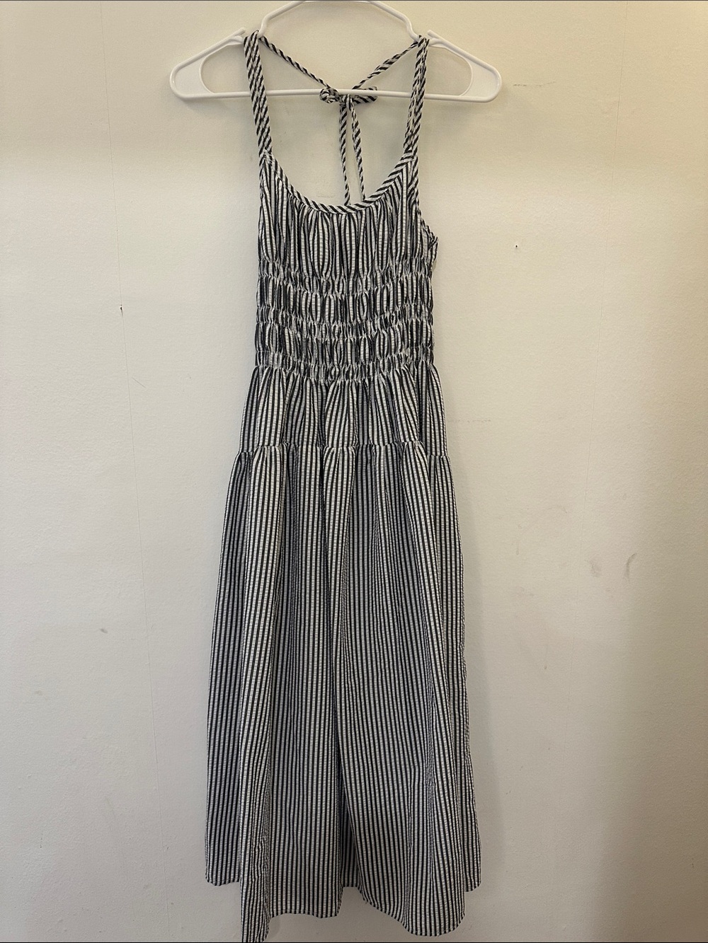 Seersucker Grey & White Striped Sundress